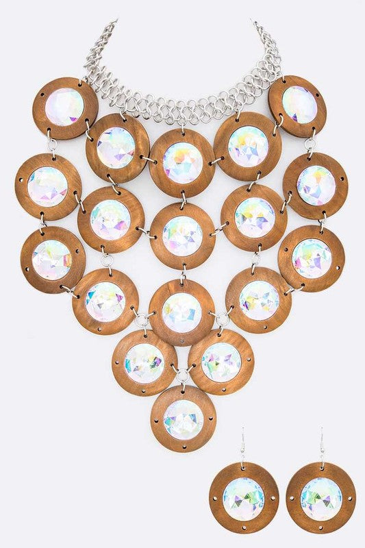 Crystal Wood Disk Statement Bib Necklace Set from My Pampered Life Seattle