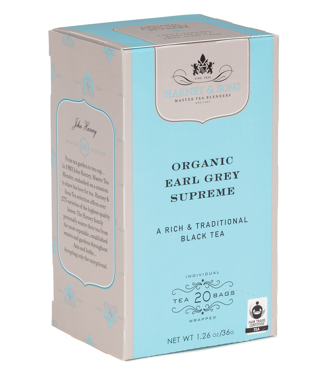 Organic Earl Grey Supreme, Box of 20 Premium Teabags from Harney & Sons Fine Teas