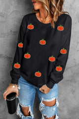 Black Halloween Pumpkin Graphic Drop Shoulder Sweatshirt from MsDressly