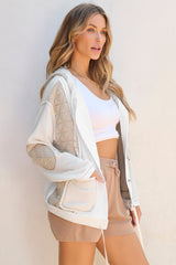 Beige Quilted Textured Patchwork Loose Fit Hooded Jacket from MsDressly