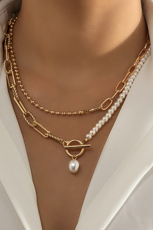 Chain with Pearl Double Layer Toggle Necklace from My Pampered Life Seattle
