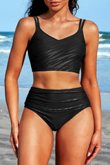 High Waisted V Neck Ruched Waterproof Bikini Set from My Pampered Life Seattle