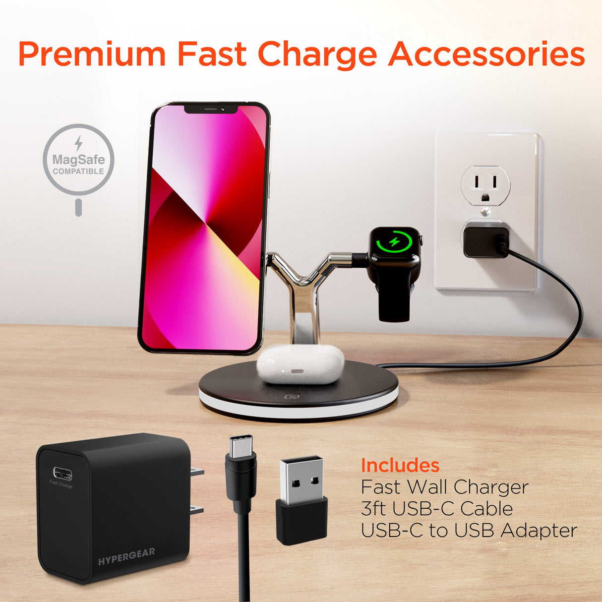 HyperGear MaxCharge 3-in-1 MagSafe Wireless Charging Stand for Phones from Jupiter Gear Home
