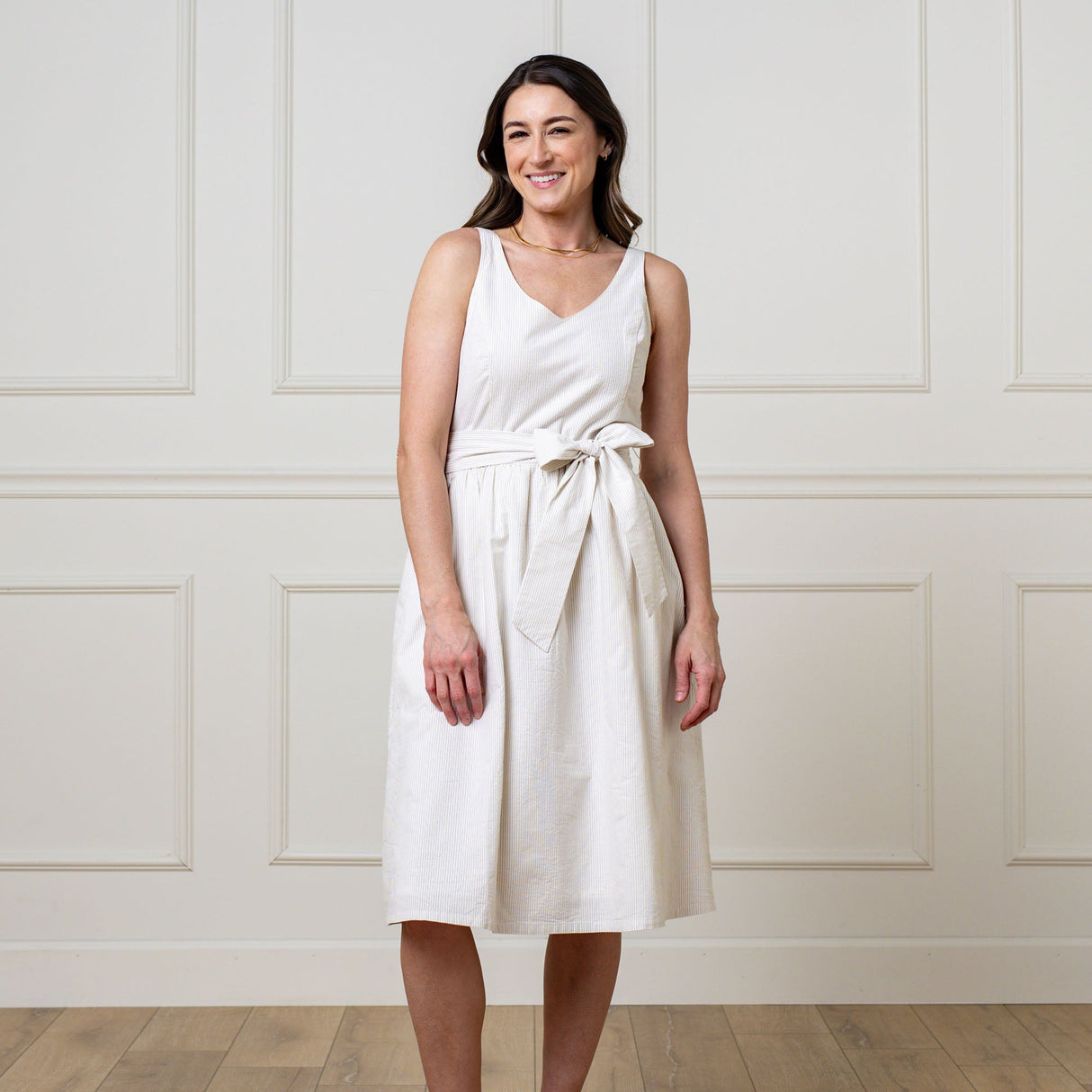A-Line Organic Dress with Sash Taupe from Hope & Henry