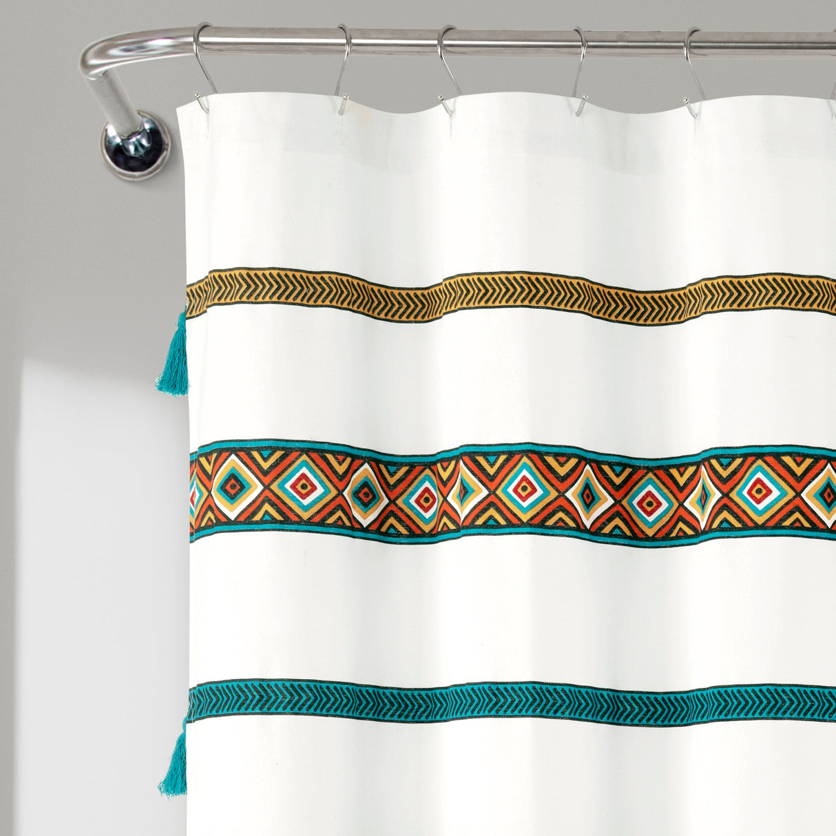 Ava Boho Stripe Tassel Yarn Dyed Recycled Cotton Shower Curtain from LushDecor