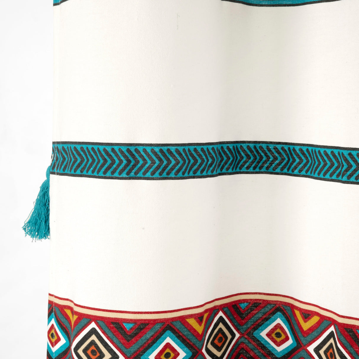 Ava Boho Stripe Tassel Yarn Dyed Recycled Cotton Shower Curtain from LushDecor