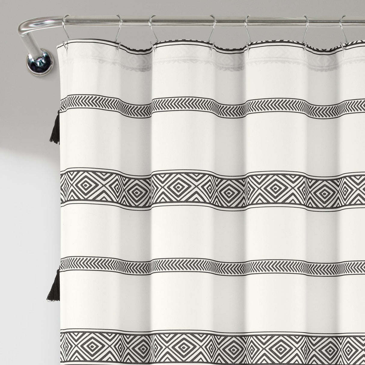 Ava Boho Stripe Tassel Yarn Dyed Recycled Cotton Shower Curtain from LushDecor