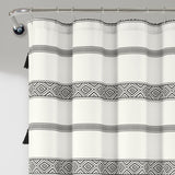 Ava Boho Stripe Tassel Yarn Dyed Recycled Cotton Shower Curtain from LushDecor