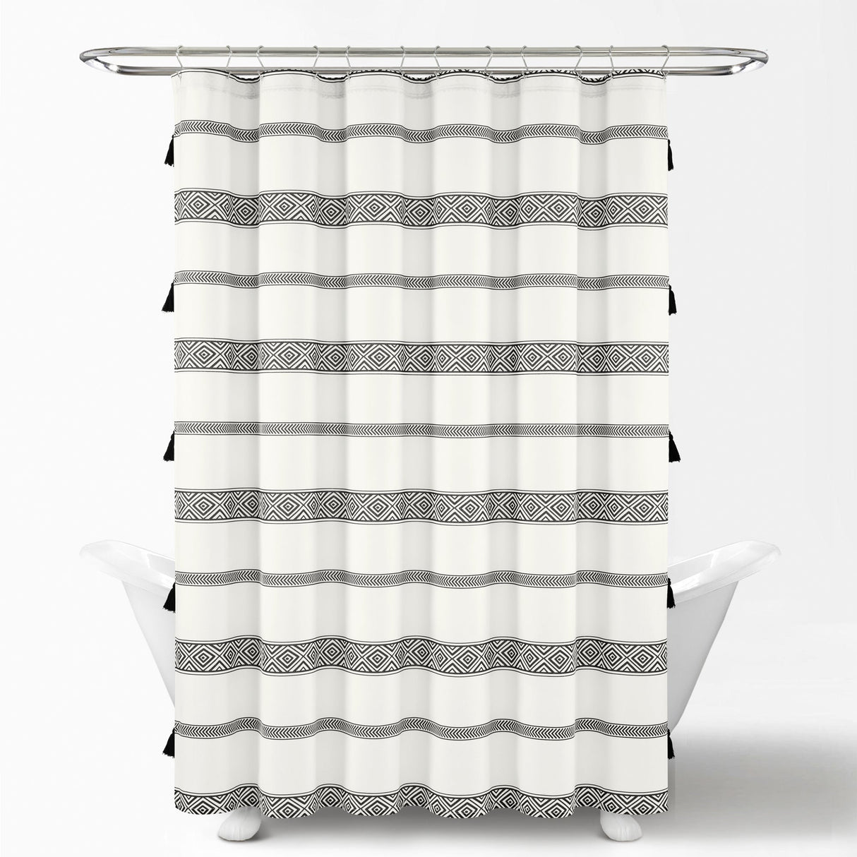 Ava Boho Stripe Tassel Yarn Dyed Recycled Cotton Shower Curtain from LushDecor