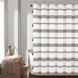 Ava Boho Stripe Tassel Yarn Dyed Recycled Cotton Shower Curtain from LushDecor