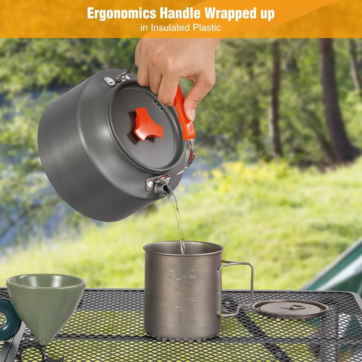Aluminum Outdoor Camping Kettle with Carrying Bag, 0.8L/0.9L/1.4L/2L From Redcamp