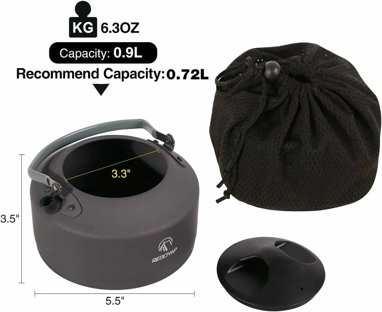 Aluminum Outdoor Camping Kettle with Carrying Bag, 0.8L/0.9L/1.4L/2L From Redcamp
