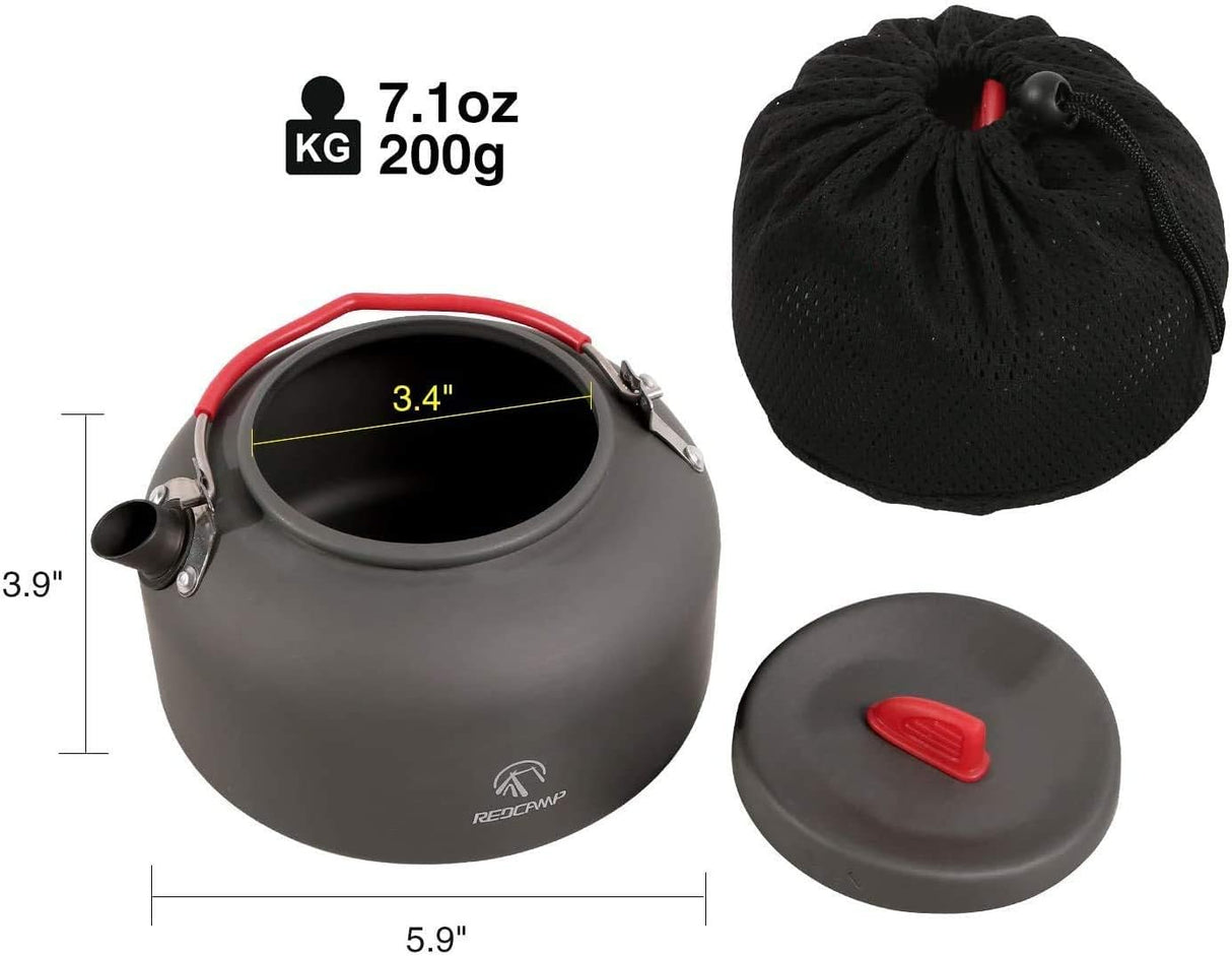 Aluminum Outdoor Camping Kettle with Carrying Bag, 0.8L/0.9L/1.4L/2L From Redcamp