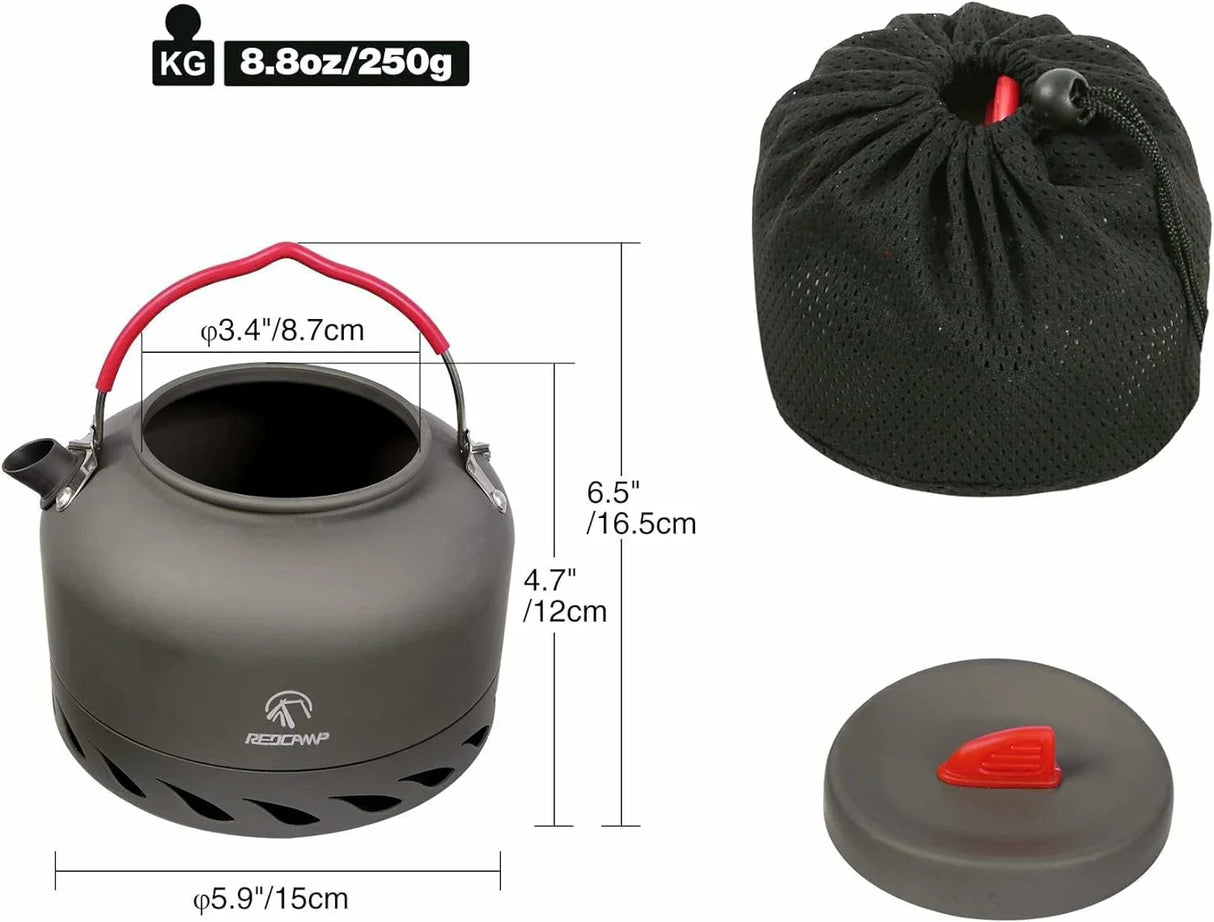 Aluminum Outdoor Camping Kettle with Carrying Bag, 0.8L/0.9L/1.4L/2L From Redcamp