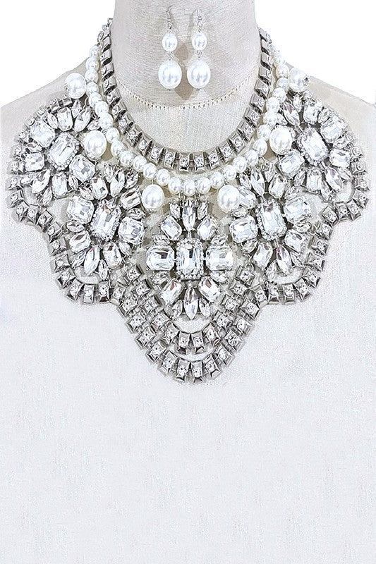 Crystal Flower Pearl Accent Statement Bib Necklace from My Pampered Life Seattle