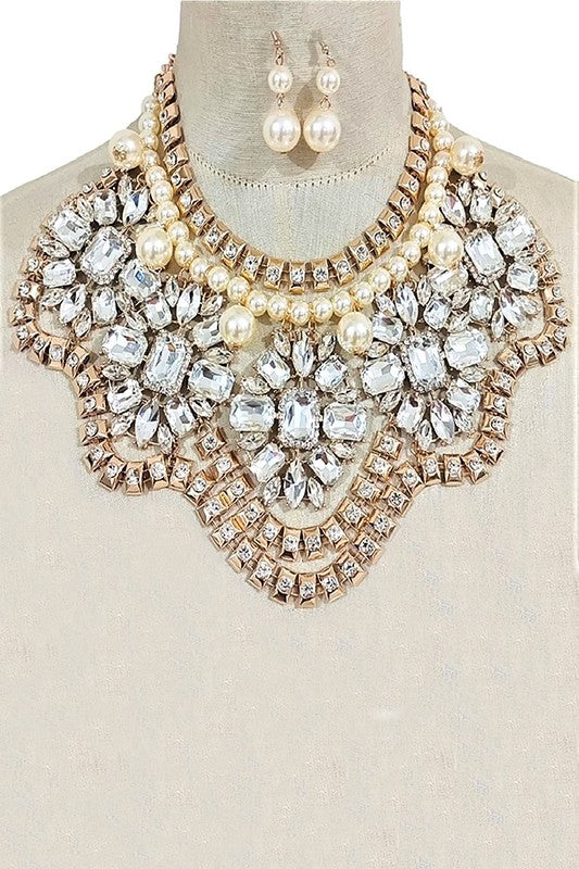 Crystal Flower Pearl Accent Statement Bib Necklace from My Pampered Life Seattle