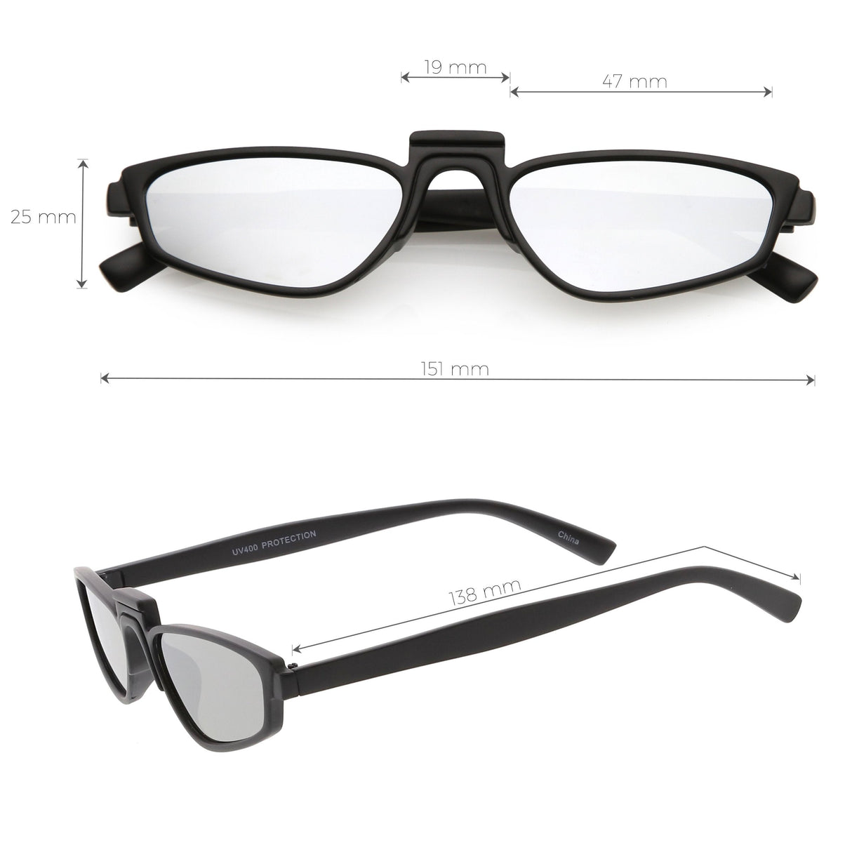 Women's Retro Modern Low Bridge Mirrored Lens Cat Eye Sunglasses C670 from zeroUV