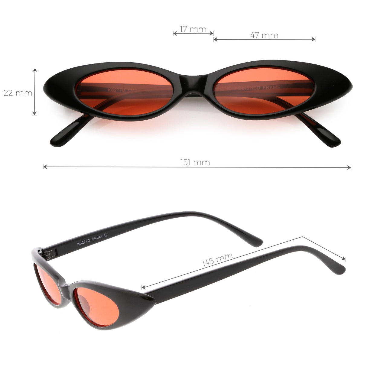 Women's Retro 90's Thin Color Tone Cat Eye Sunglasses C662 from zeroUV