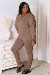 Basic Bae Full Size V-Neck Soft Rayon Long Sleeve Top and Pants Lounge Set from Enfance-Heureuse