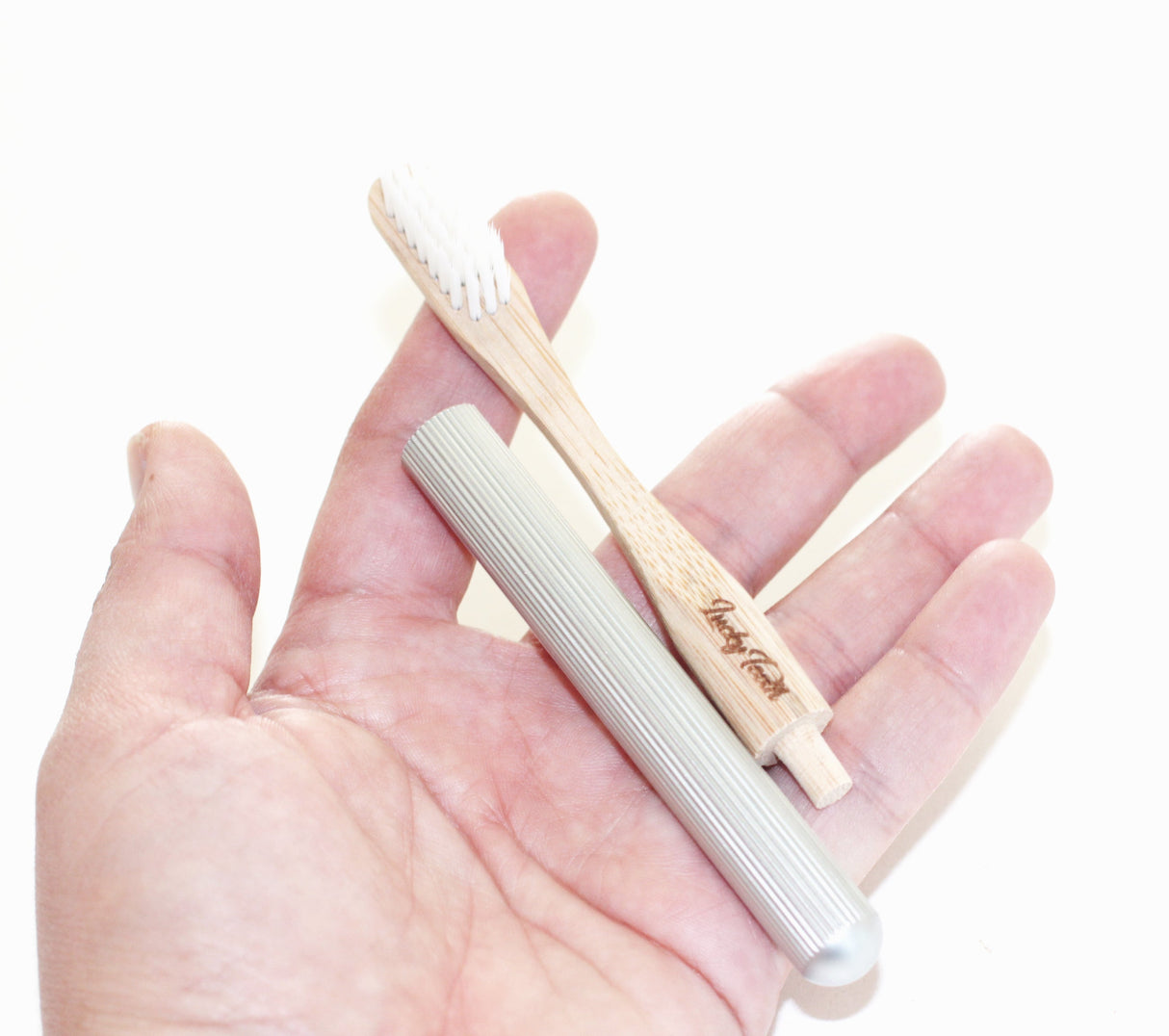 Replaceable Bamboo Toothbrush Aluminum Handle - Soft White Bristles from Lucky Teeth