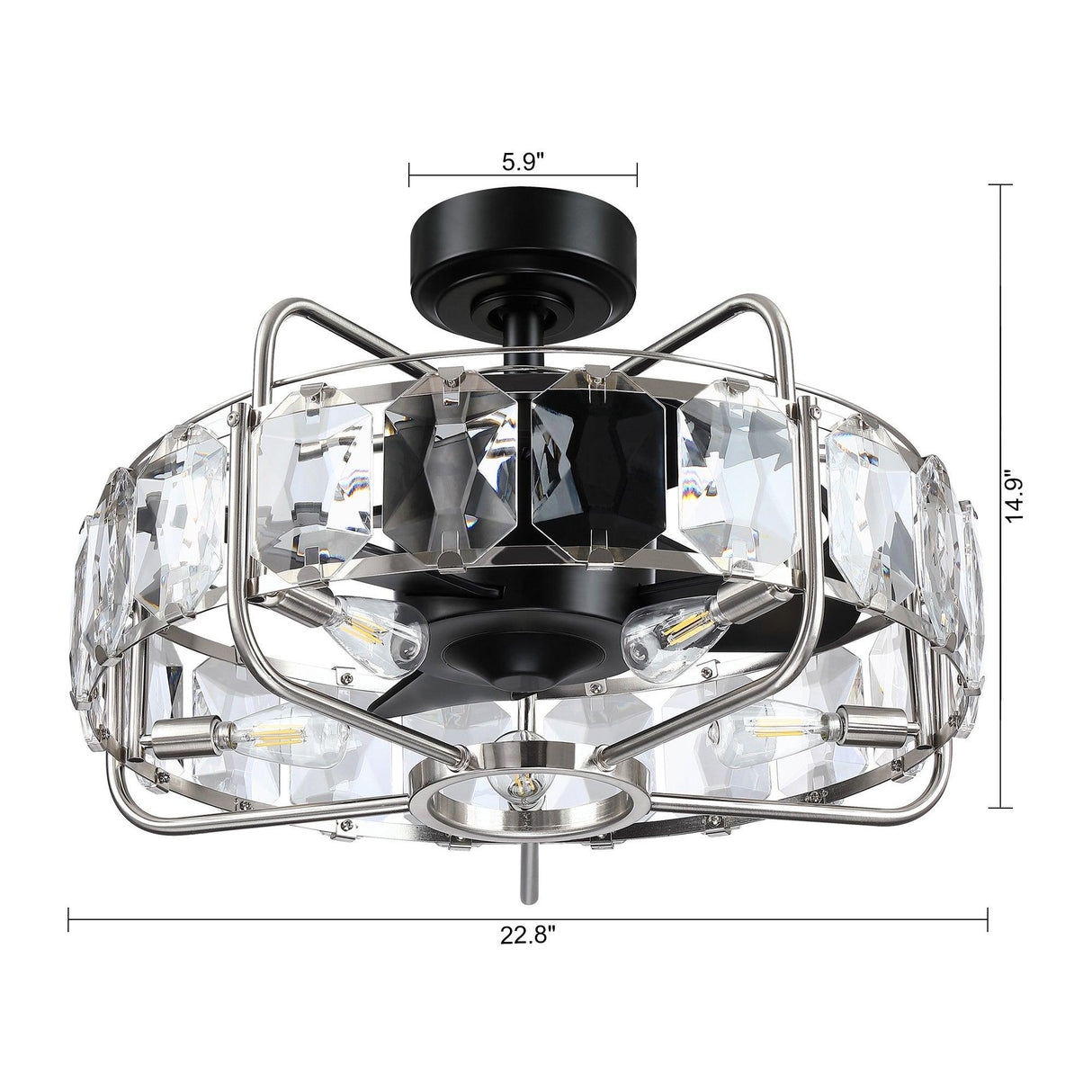 Modern 23" DC Motor Downrod Mount Reversible Fandelier Ceiling Fan with Lighting and Remote Control From ParrotUncle