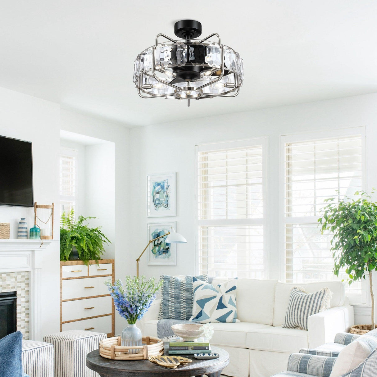 Modern 23" DC Motor Downrod Mount Reversible Fandelier Ceiling Fan with Lighting and Remote Control From ParrotUncle