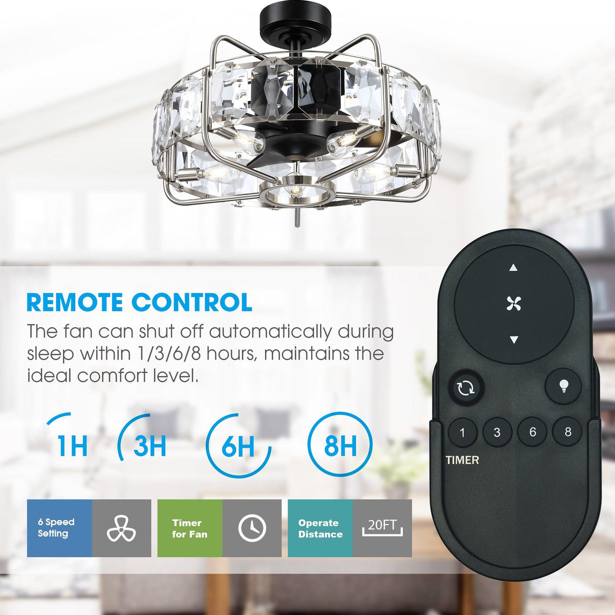 Modern 23" DC Motor Downrod Mount Reversible Fandelier Ceiling Fan with Lighting and Remote Control From ParrotUncle