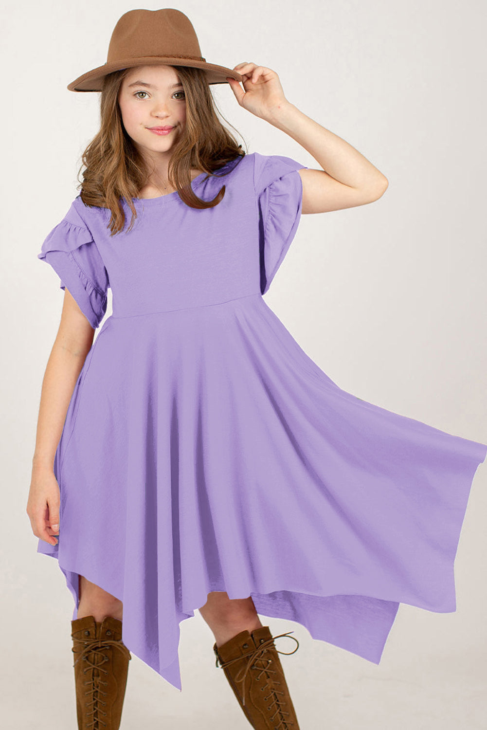 Round Neck Petal Sleeve Dress from Enfance-Heureuse