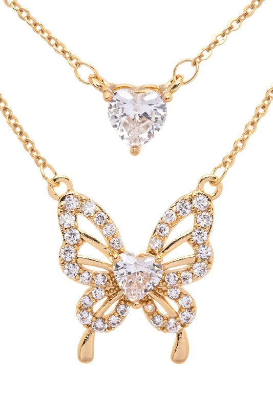 CZ Heart And Butterfly Layer Pendant Necklace from My Pampered Life Seattle