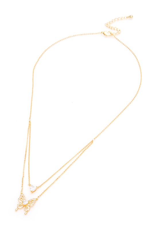 CZ Heart And Butterfly Layer Pendant Necklace from My Pampered Life Seattle