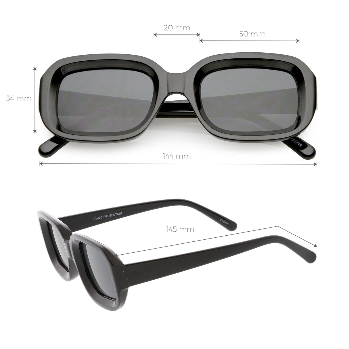 Artistic Retro Modern Deep Rectangle Block Flat Lens Sunglasses C673 from zeroUV
