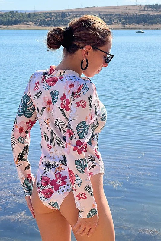 Pink Floral Zip Long Sleeve UPF50 Rash Guard from My Pampered Life Seattle