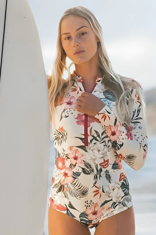 Pink Floral Zip Long Sleeve UPF50 Rash Guard from My Pampered Life Seattle