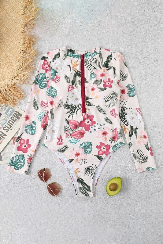 Pink Floral Zip Long Sleeve UPF50 Rash Guard from My Pampered Life Seattle