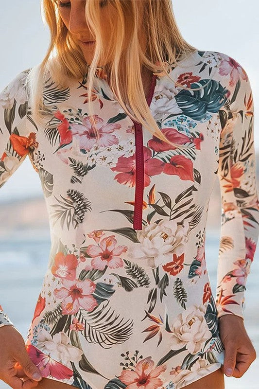 Pink Floral Zip Long Sleeve UPF50 Rash Guard from My Pampered Life Seattle