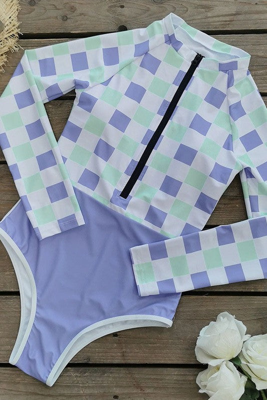 Plaid Printed Long Sleeve Swimsuit UPF50 RashGuard from My Pampered Life Seattle