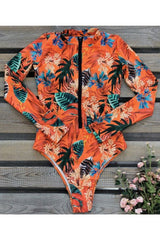 Leaf Floral Print Front Zip Long Sleeve Rash Guard from My Pampered Life Seattle