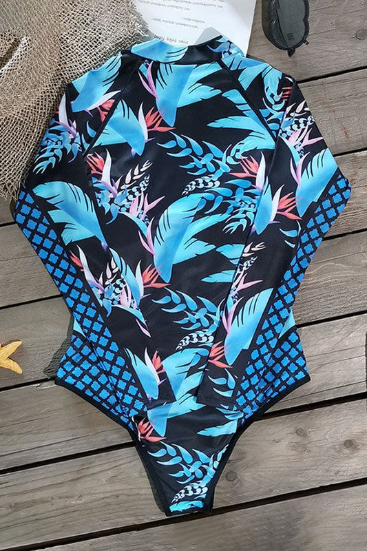 Leaf Printed Long Sleeve Half Zip UPF50 Rash Guard from My Pampered Life Seattle