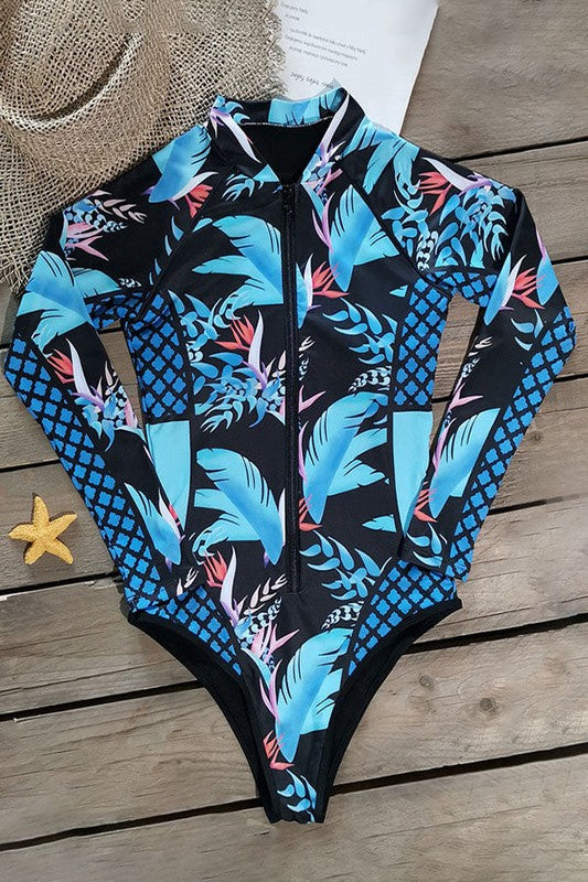 Leaf Printed Long Sleeve Half Zip UPF50 Rash Guard from My Pampered Life Seattle