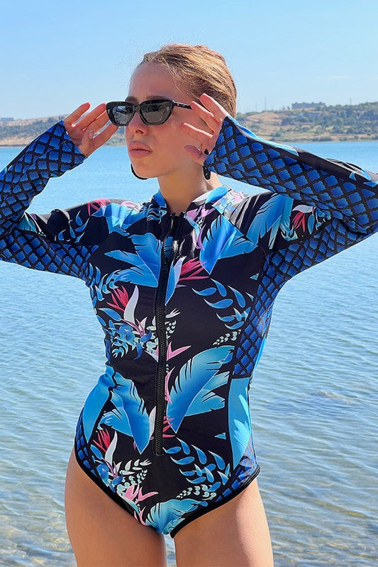 Leaf Printed Long Sleeve Half Zip UPF50 Rash Guard from My Pampered Life Seattle