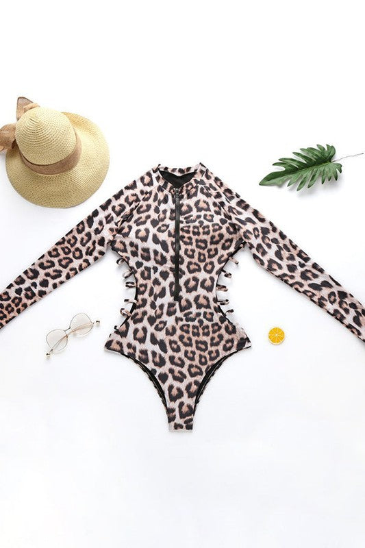Leopard Long Sleeve Half Zip UPF50 Rash Guard from My Pampered Life Seattle
