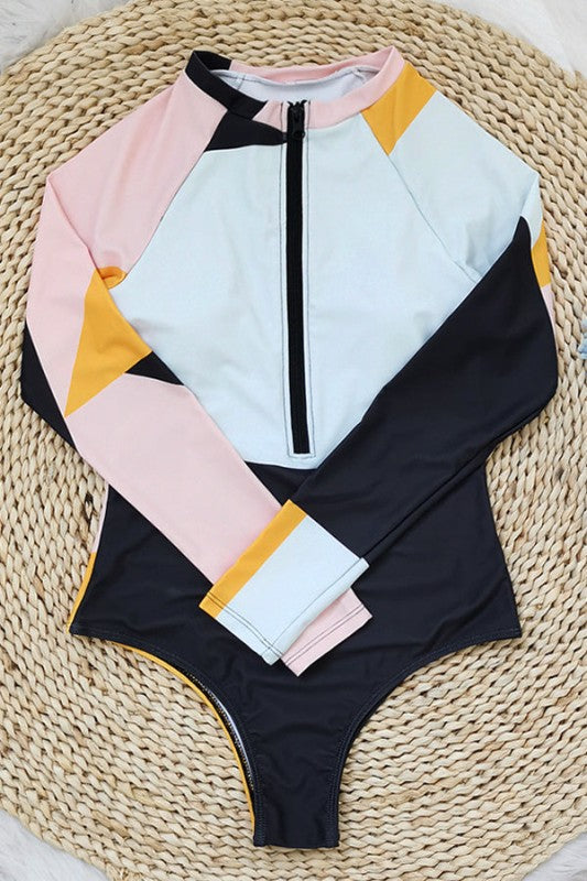 Colorblock Front Zip One Piece UPF50 Rash Guard from My Pampered Life Seattle
