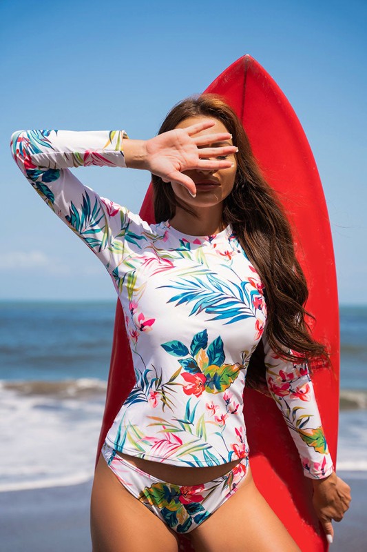 Floral Print Split Pullover Long Sleeve Rash Guard from My Pampered Life Seattle