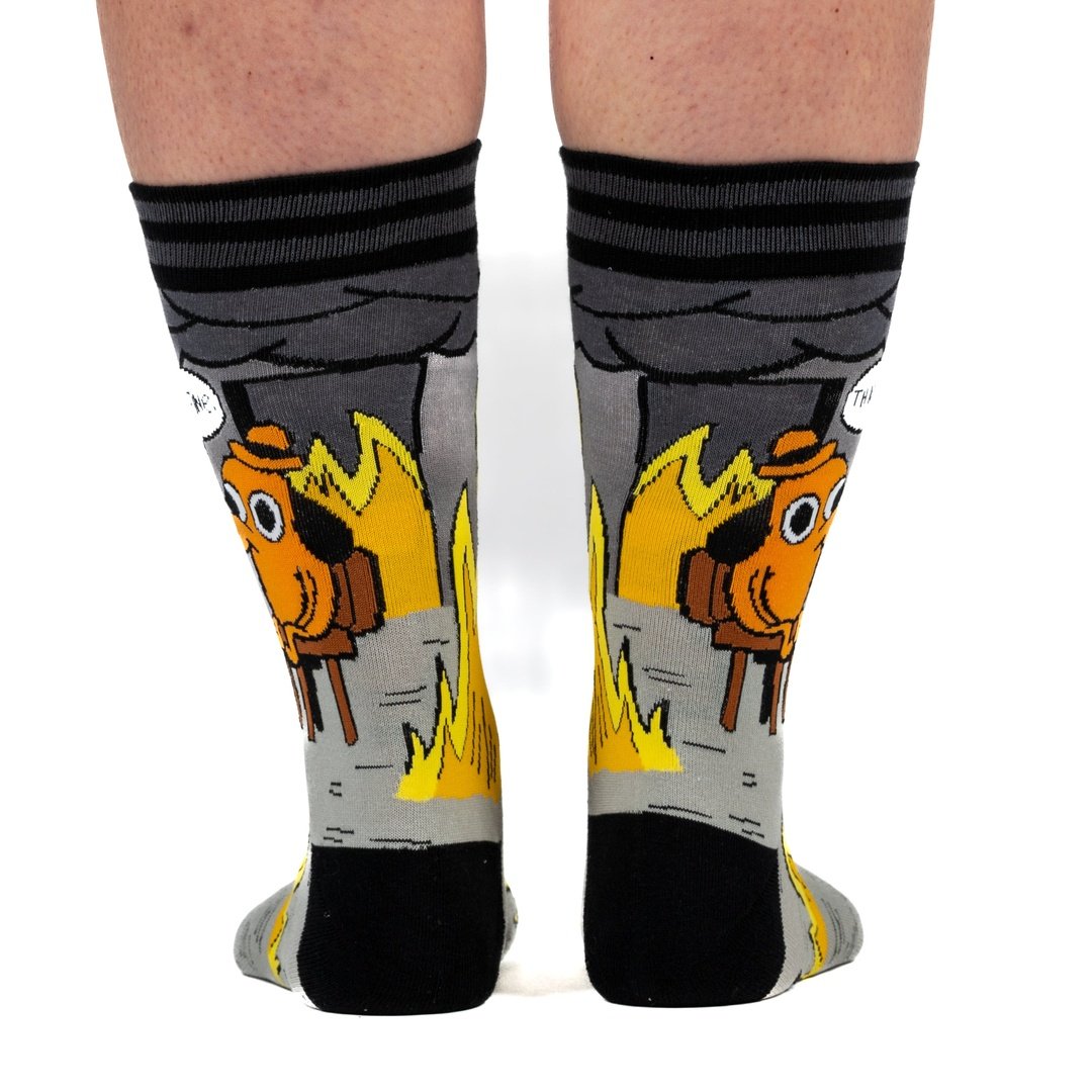 This is Fine: Noir Edition Crew Socks from FootClothes