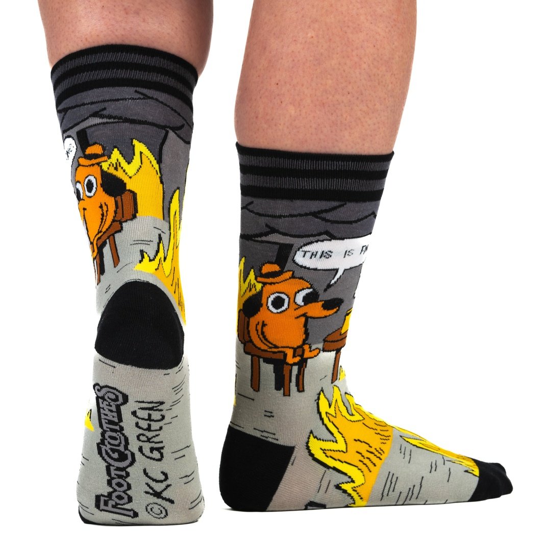 This is Fine: Noir Edition Crew Socks from FootClothes