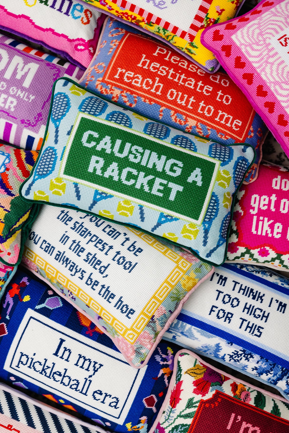 Causing A Racket Needlepoint Pillow from Furbish Studio