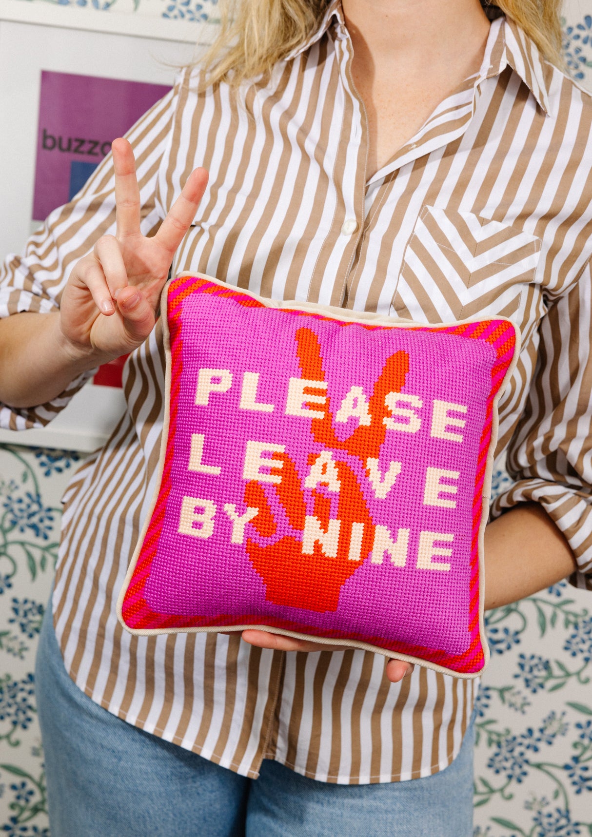 Leave by Nine Needlepoint Pillow from Furbish Studio