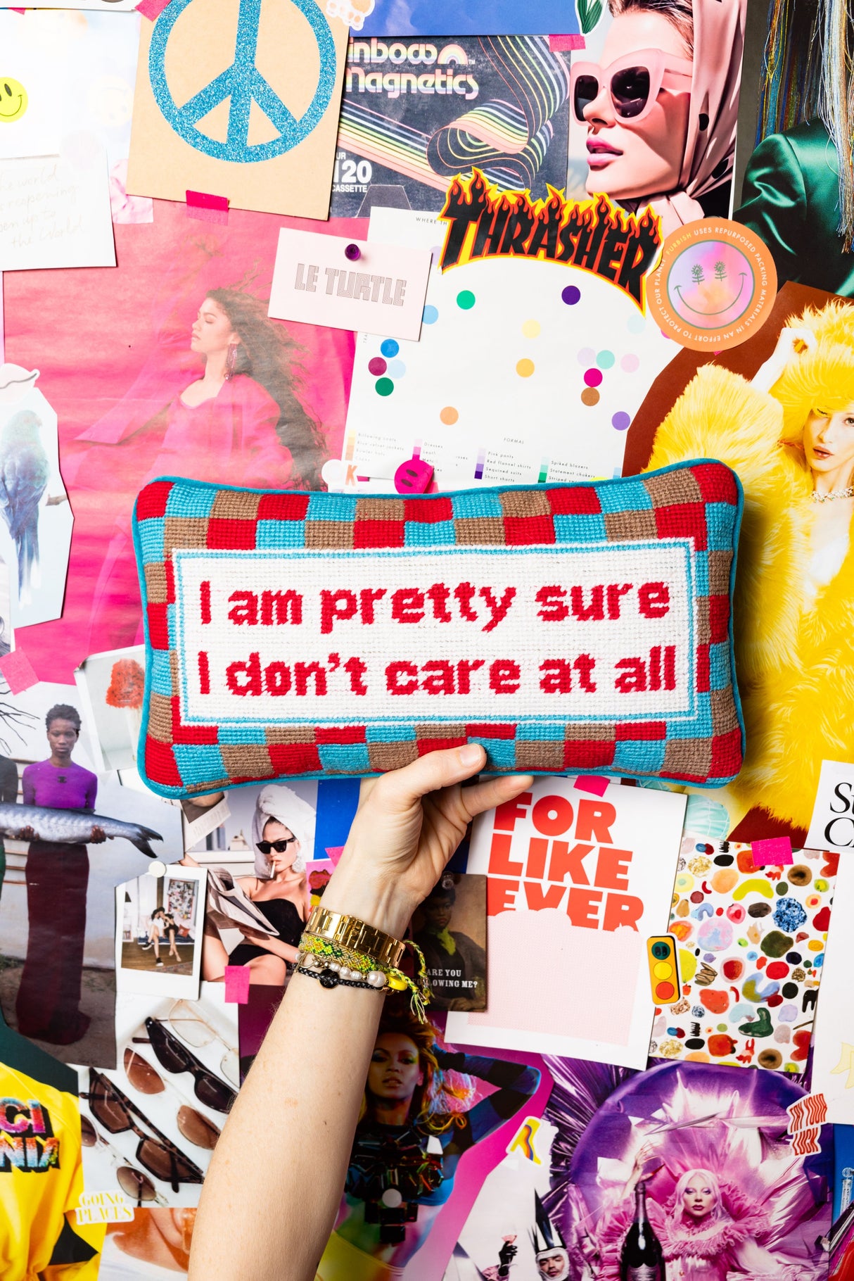 Don't Care Needlepoint Pillow from Furbish Studio