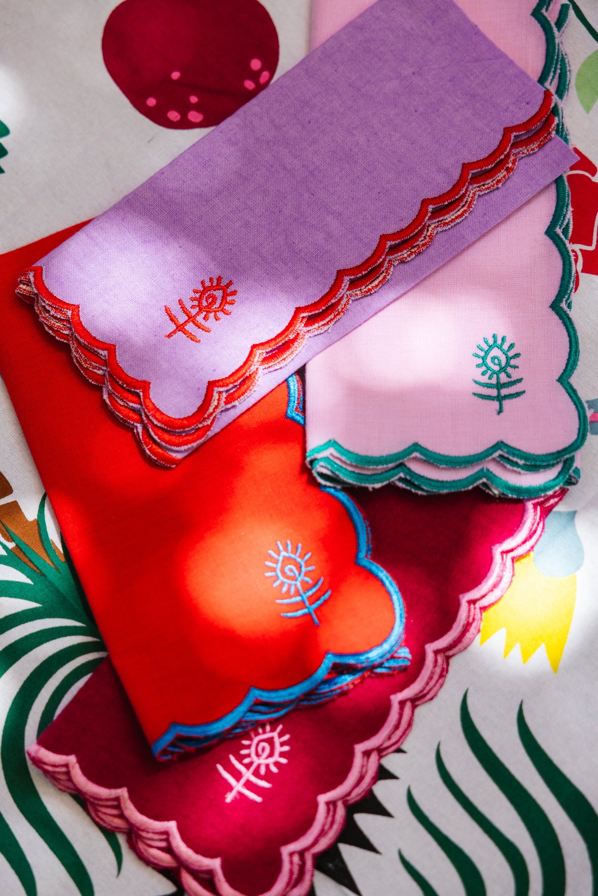 Icon Linen Napkins S/4 - Cherry + Peacock from Furbish Studio