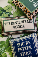Devil Wears Vodka Needlepoint Pillow from Furbish Studio